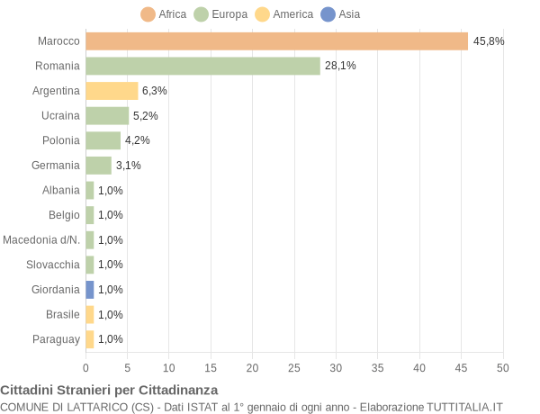 Grafico cittadinanza stranieri - Lattarico 2010