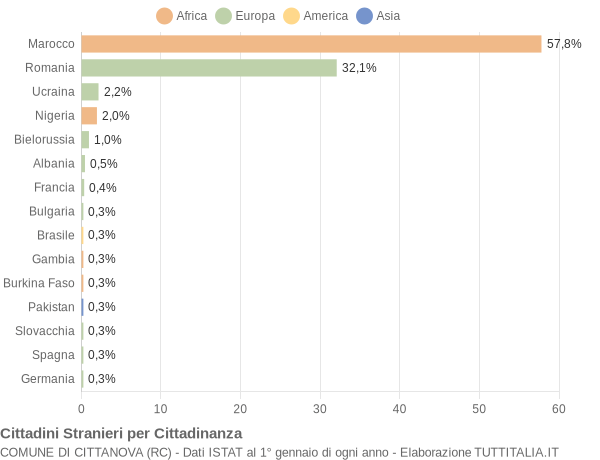 Grafico cittadinanza stranieri - Cittanova 2020