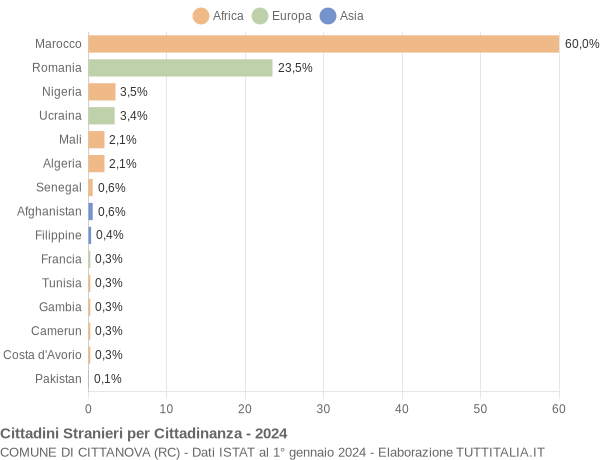 Grafico cittadinanza stranieri - Cittanova 2024