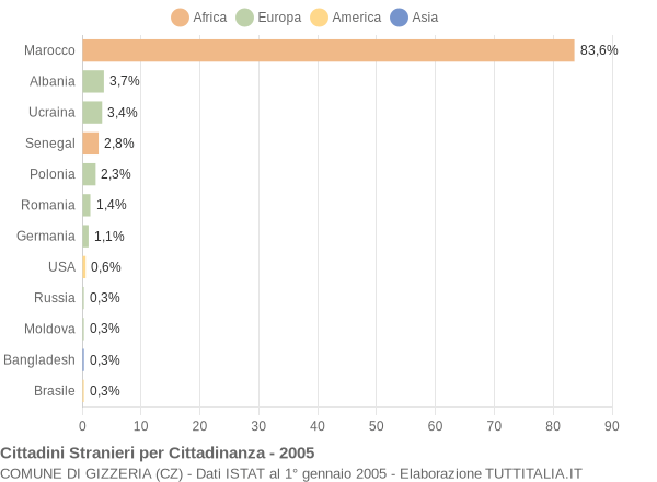 Grafico cittadinanza stranieri - Gizzeria 2005