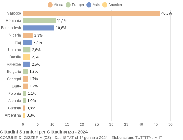 Grafico cittadinanza stranieri - Gizzeria 2024