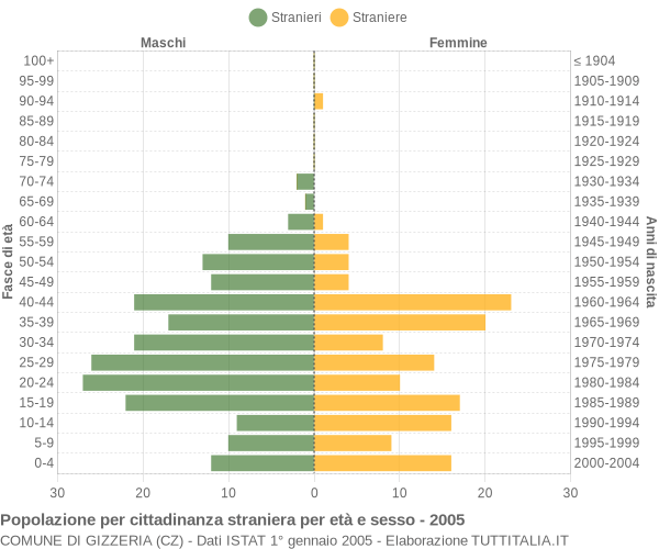 Grafico cittadini stranieri - Gizzeria 2005