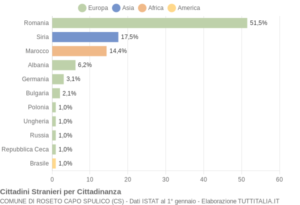 Grafico cittadinanza stranieri - Roseto Capo Spulico 2020