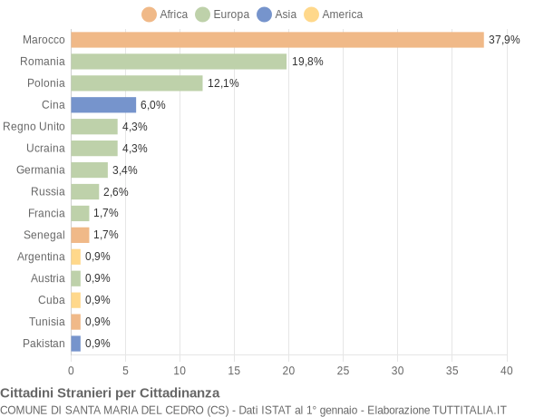 Grafico cittadinanza stranieri - Santa Maria del Cedro 2010