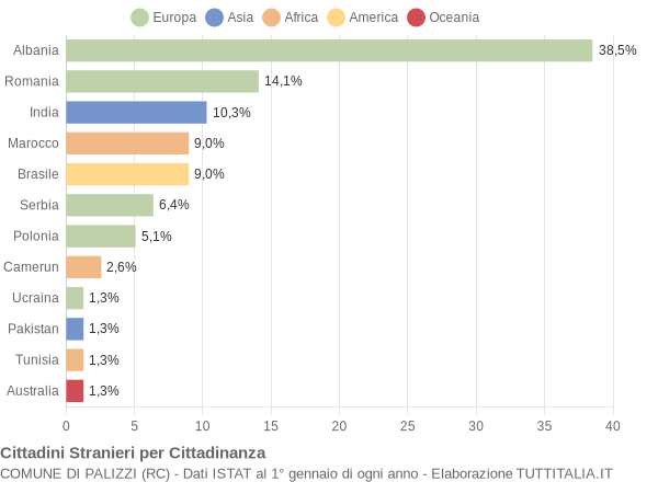 Grafico cittadinanza stranieri - Palizzi 2013