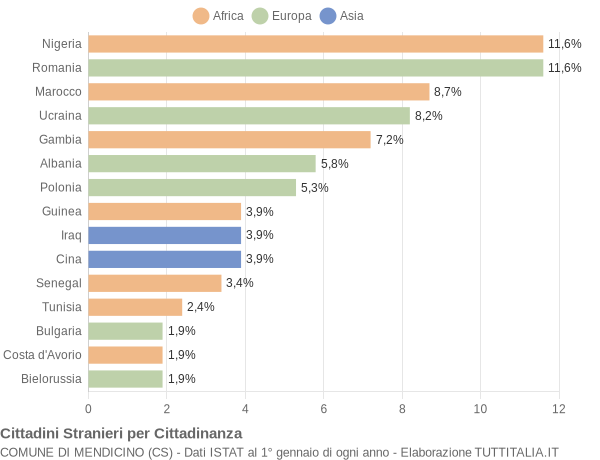 Grafico cittadinanza stranieri - Mendicino 2018