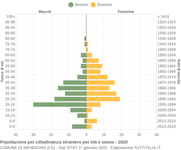 Grafico cittadini stranieri - Mendicino 2020