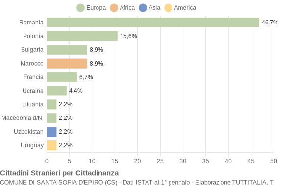 Grafico cittadinanza stranieri - Santa Sofia d'Epiro 2009