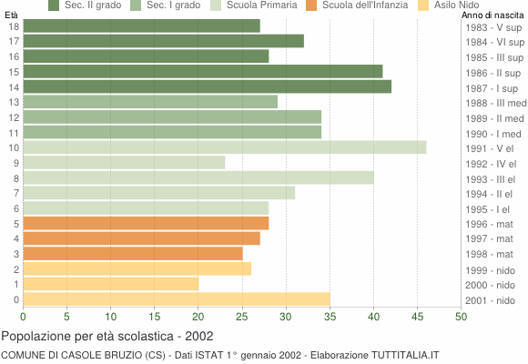 Grafico Popolazione in età scolastica - Casole Bruzio 2002