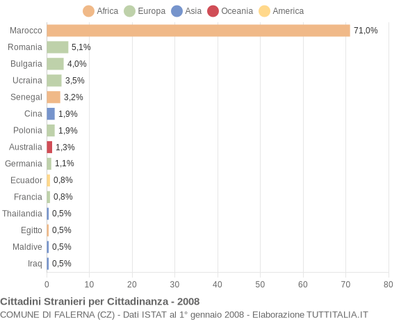 Grafico cittadinanza stranieri - Falerna 2008