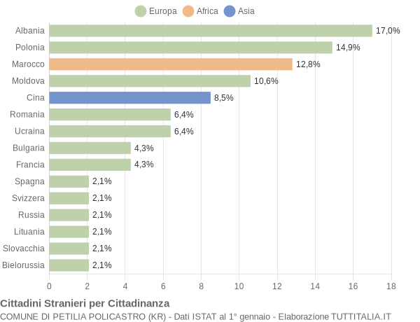 Grafico cittadinanza stranieri - Petilia Policastro 2006