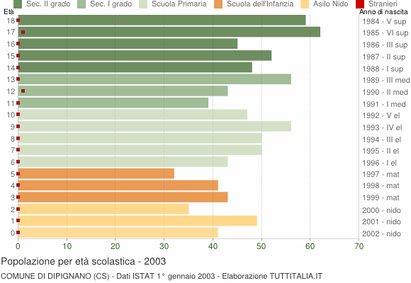 Grafico Popolazione in età scolastica - Dipignano 2003