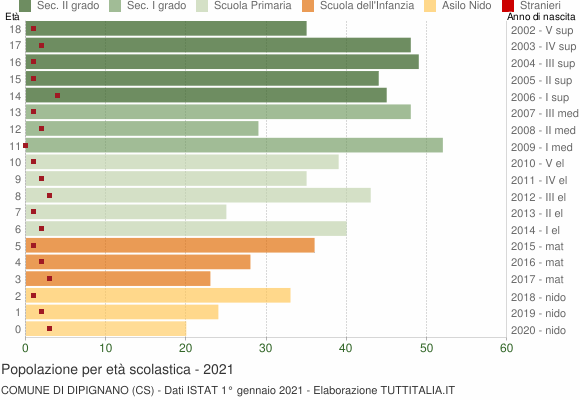 Grafico Popolazione in età scolastica - Dipignano 2021