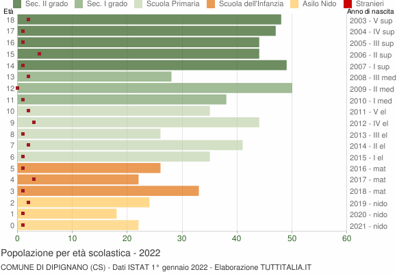 Grafico Popolazione in età scolastica - Dipignano 2022