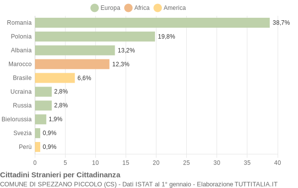 Grafico cittadinanza stranieri - Spezzano Piccolo 2009