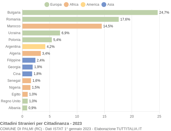 Grafico cittadinanza stranieri - Palmi 2023