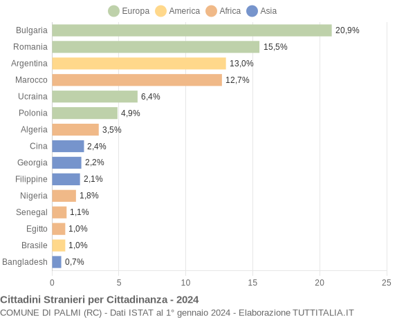 Grafico cittadinanza stranieri - Palmi 2024