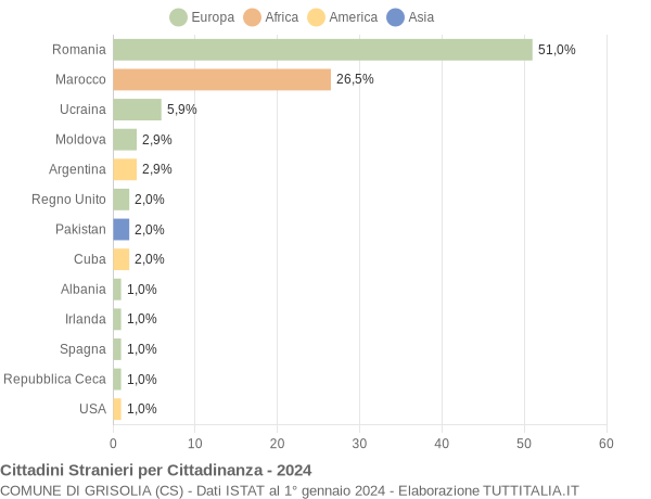 Grafico cittadinanza stranieri - Grisolia 2024