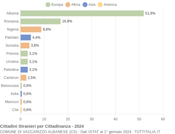 Grafico cittadinanza stranieri - Vaccarizzo Albanese 2024