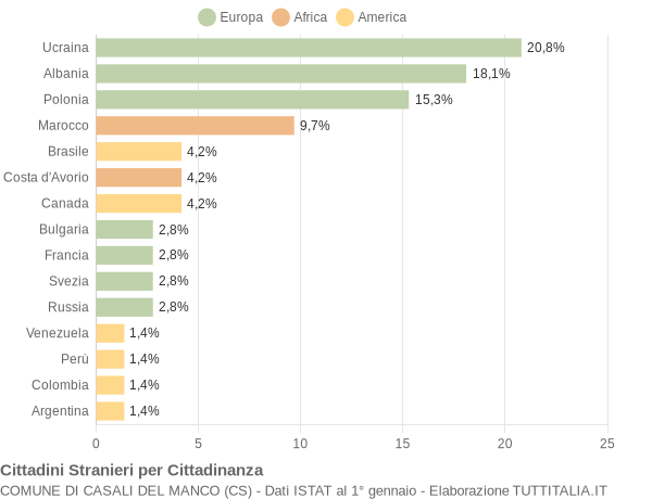 Grafico cittadinanza stranieri - Casali del Manco 2004