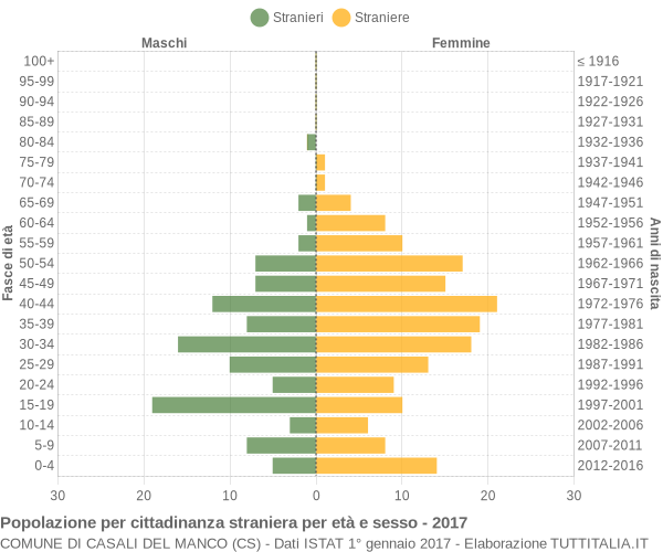 Grafico cittadini stranieri - Casali del Manco 2017