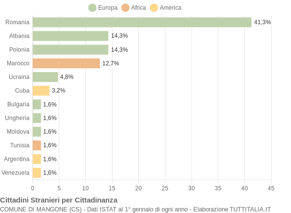 Grafico cittadinanza stranieri - Mangone 2010