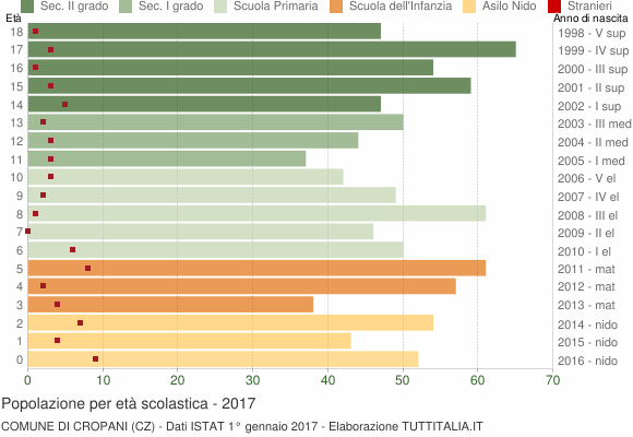 Grafico Popolazione in età scolastica - Cropani 2017