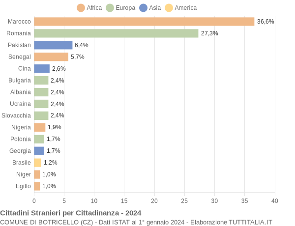 Grafico cittadinanza stranieri - Botricello 2024