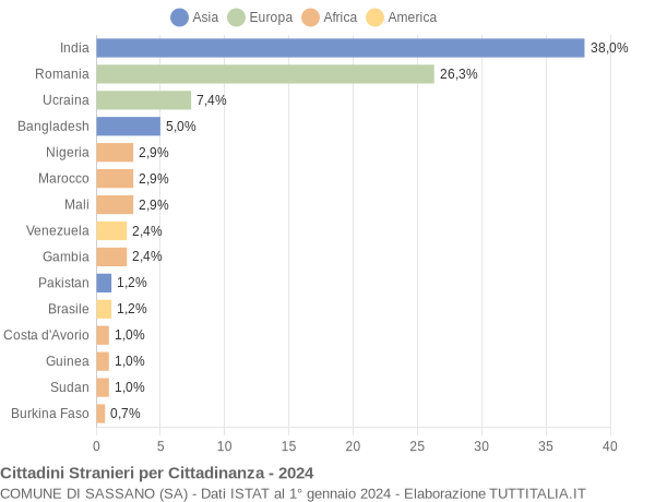 Grafico cittadinanza stranieri - Sassano 2024