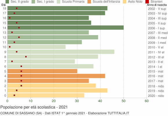 Grafico Popolazione in età scolastica - Sassano 2021