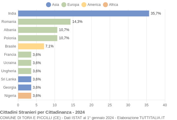 Grafico cittadinanza stranieri - Tora e Piccilli 2024