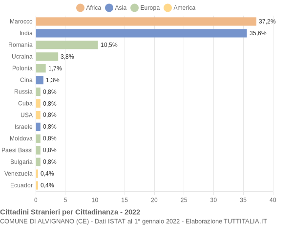 Grafico cittadinanza stranieri - Alvignano 2022