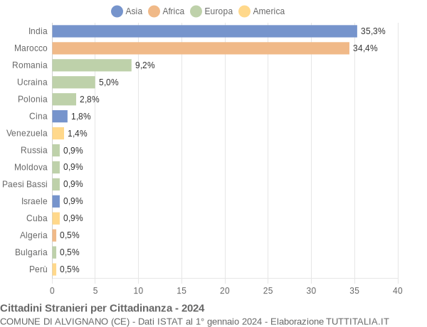 Grafico cittadinanza stranieri - Alvignano 2024