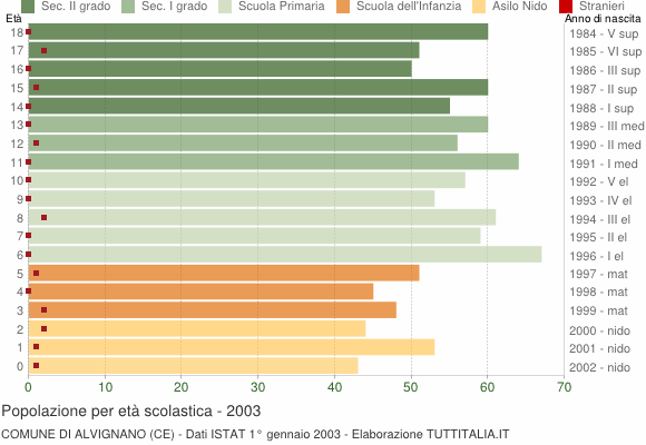 Grafico Popolazione in età scolastica - Alvignano 2003