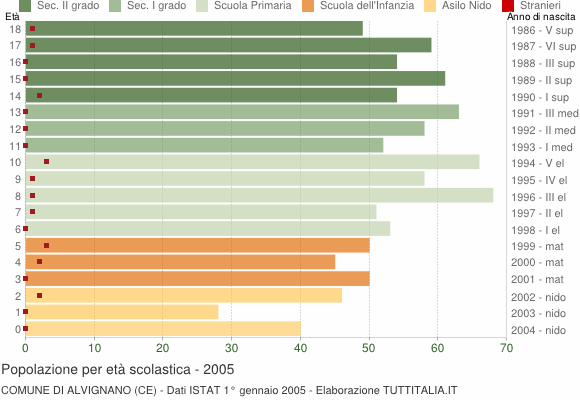Grafico Popolazione in età scolastica - Alvignano 2005