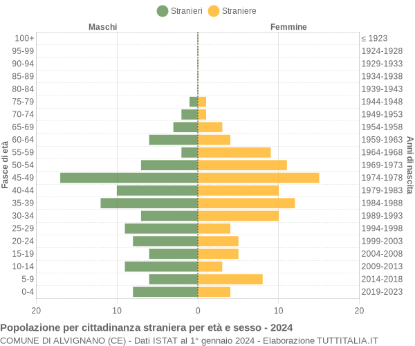 Grafico cittadini stranieri - Alvignano 2024