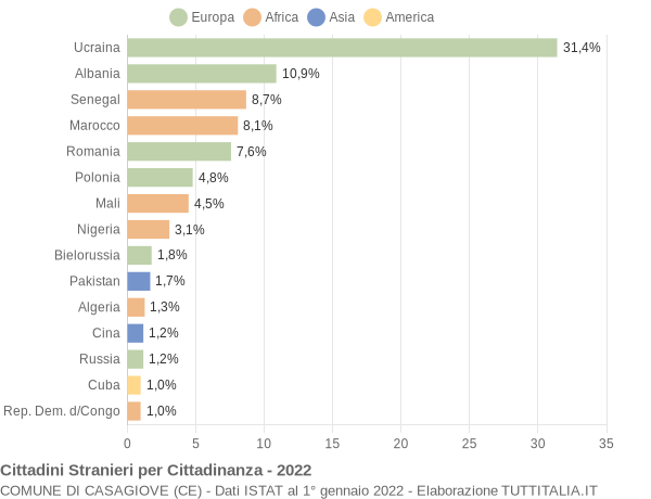 Grafico cittadinanza stranieri - Casagiove 2022