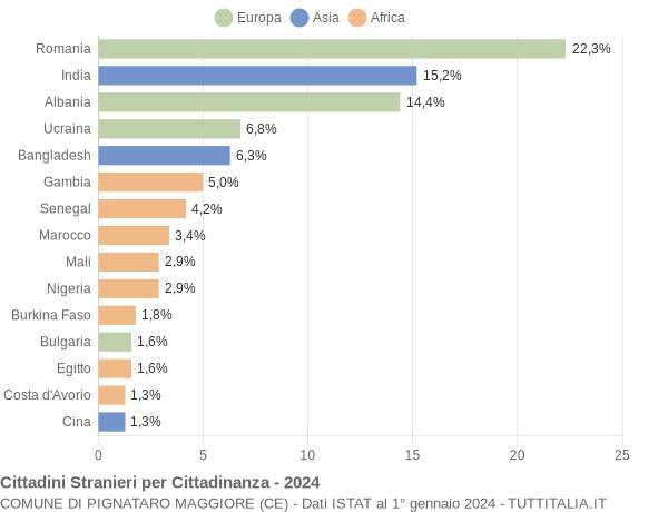 Grafico cittadinanza stranieri - Pignataro Maggiore 2024