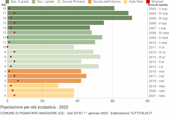 Grafico Popolazione in età scolastica - Pignataro Maggiore 2022