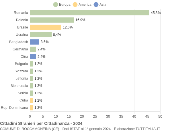 Grafico cittadinanza stranieri - Roccamonfina 2024