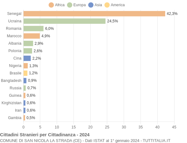 Grafico cittadinanza stranieri - San Nicola la Strada 2024