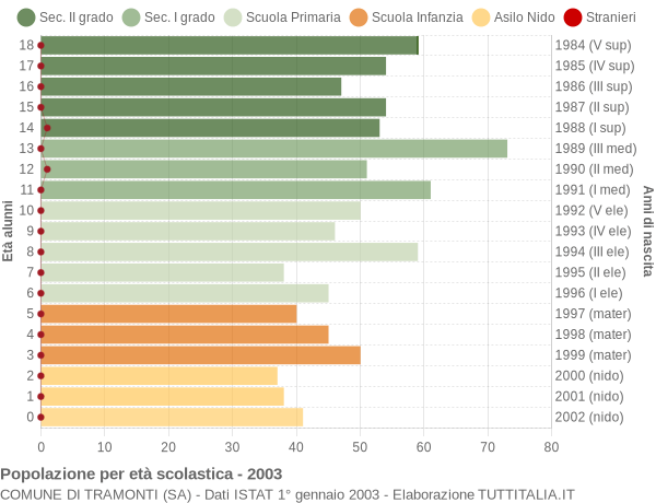 Grafico Popolazione in età scolastica - Tramonti 2003