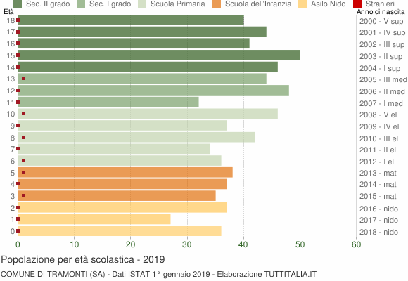 Grafico Popolazione in età scolastica - Tramonti 2019