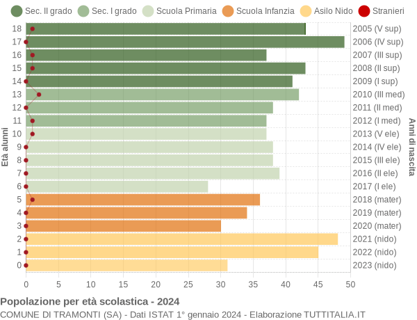 Grafico Popolazione in età scolastica - Tramonti 2024