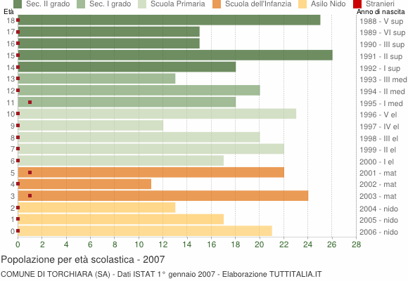 Grafico Popolazione in età scolastica - Torchiara 2007