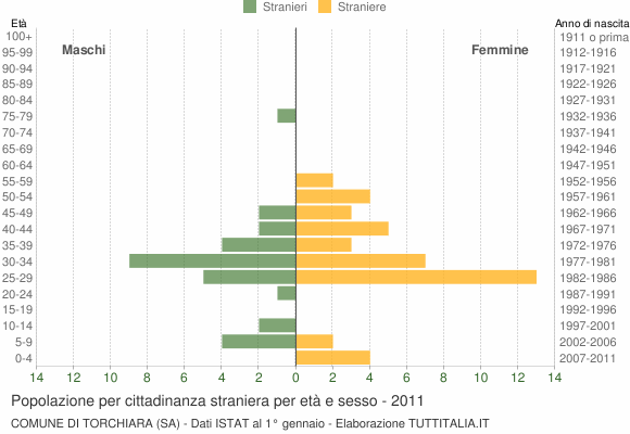 Grafico cittadini stranieri - Torchiara 2011