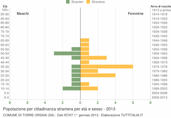 Grafico cittadini stranieri - Torre Orsaia 2013