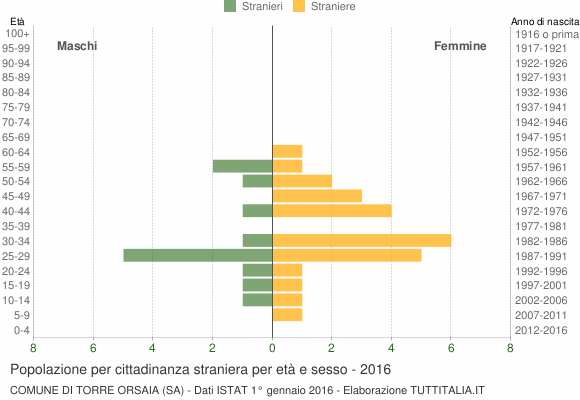 Grafico cittadini stranieri - Torre Orsaia 2016