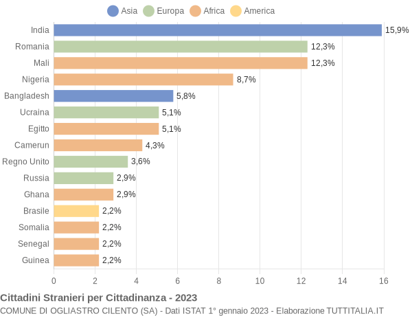 Grafico cittadinanza stranieri - Ogliastro Cilento 2023