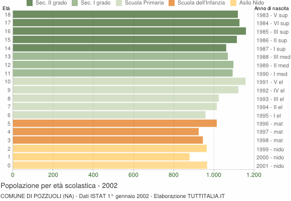 Grafico Popolazione in età scolastica - Pozzuoli 2002